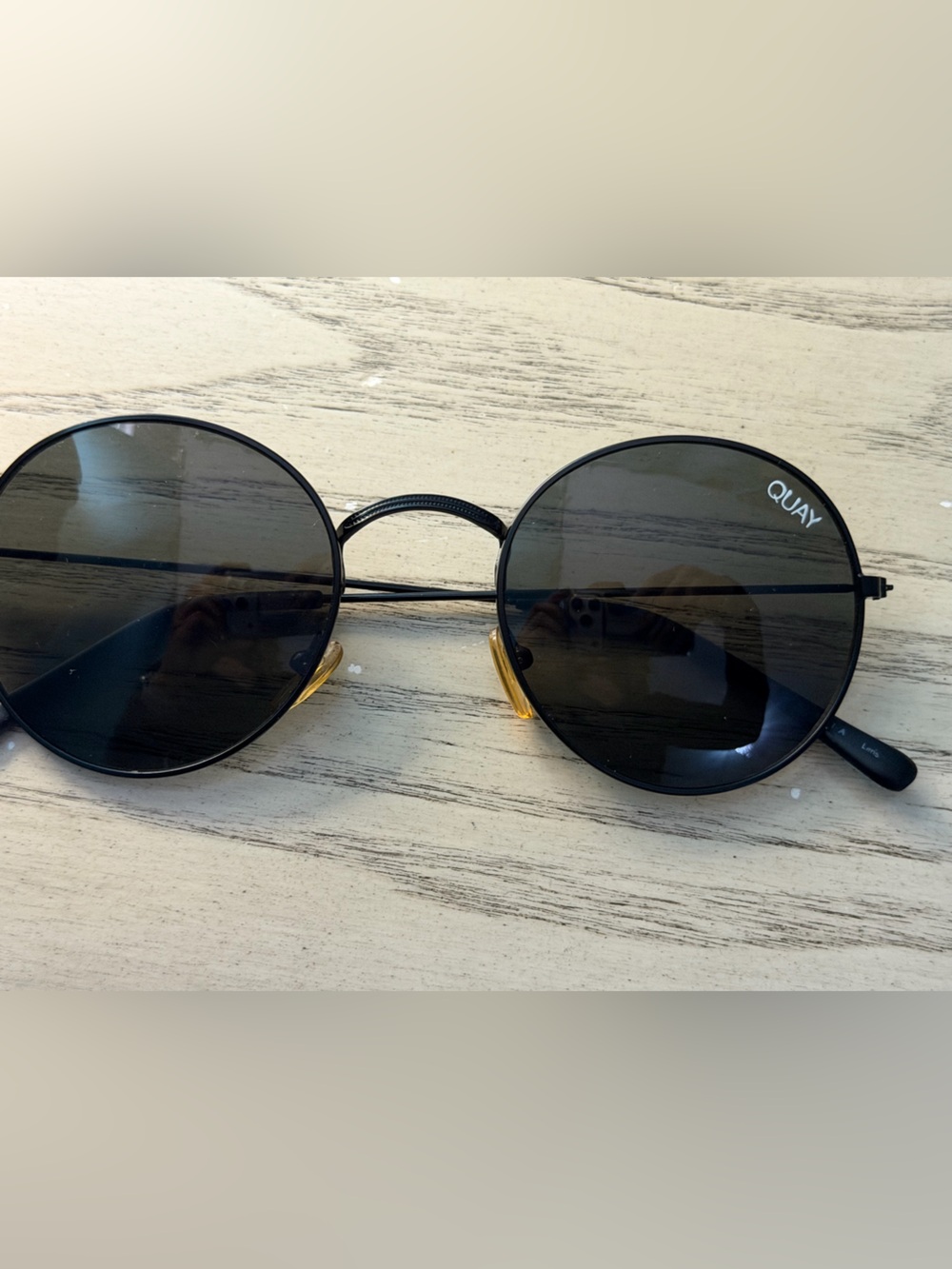 Quay Australia Black Round Metal Sunglasses with Gold Nose Pads